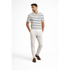 Reiss Andrew Striped Zip Neck‎ Textured Polo Knit Shirt Size S